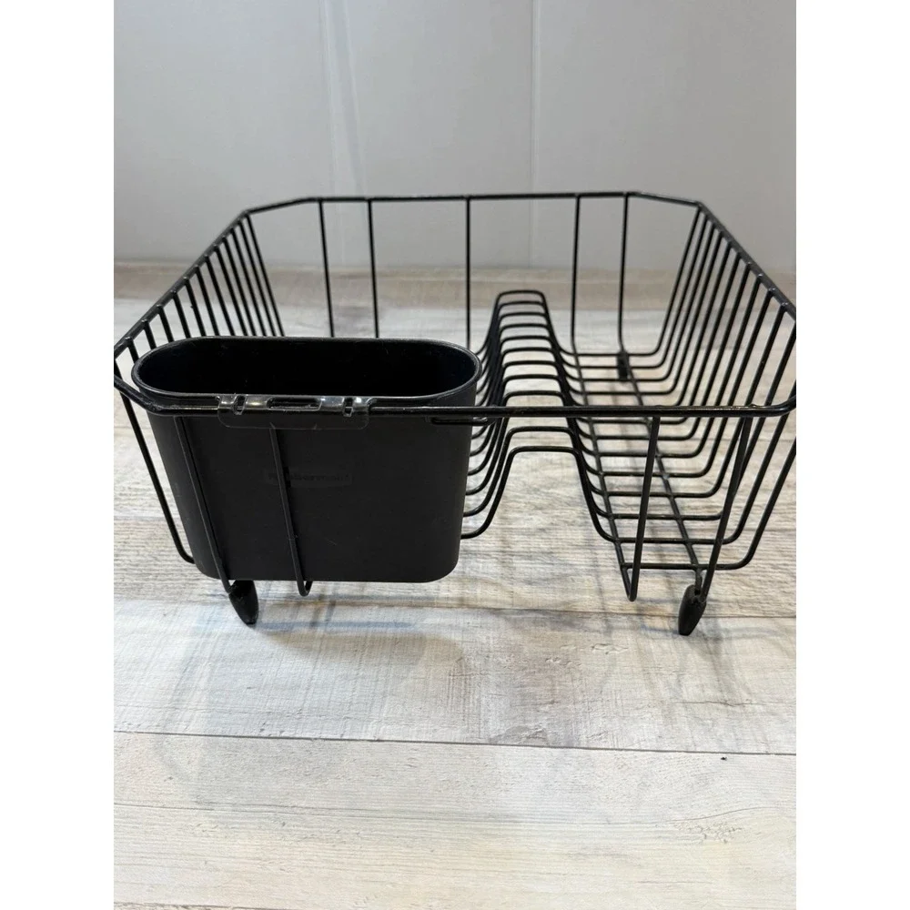 Rubbermaid Black Wire Dish Drainer Rack Silverware Basket Kitchen Sink Drying